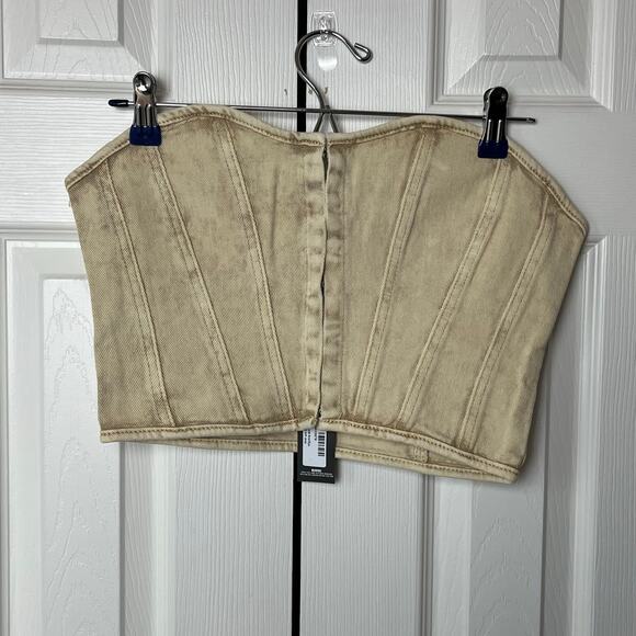 Pretty Little Thing Washed Stone Denim Hook & Eye Structured Corset Top - Picture 1 of 8